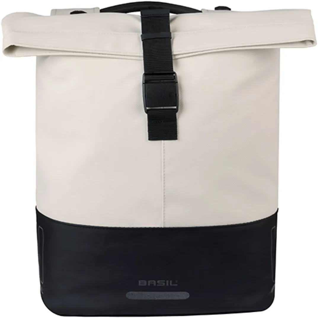 Basil Cove - Dubbele fietstas - 28-32 liter - Incl. MIK adapterplaat - Waterafstotend - Reflectie details - Gerecycled materiaal - wit/zwart