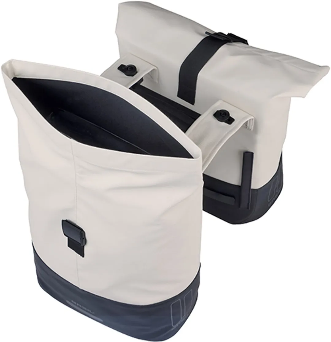 Basil Cove - Dubbele fietstas - 28-32 liter - Incl. MIK adapterplaat - Waterafstotend - Reflectie details - Gerecycled materiaal - wit/zwart