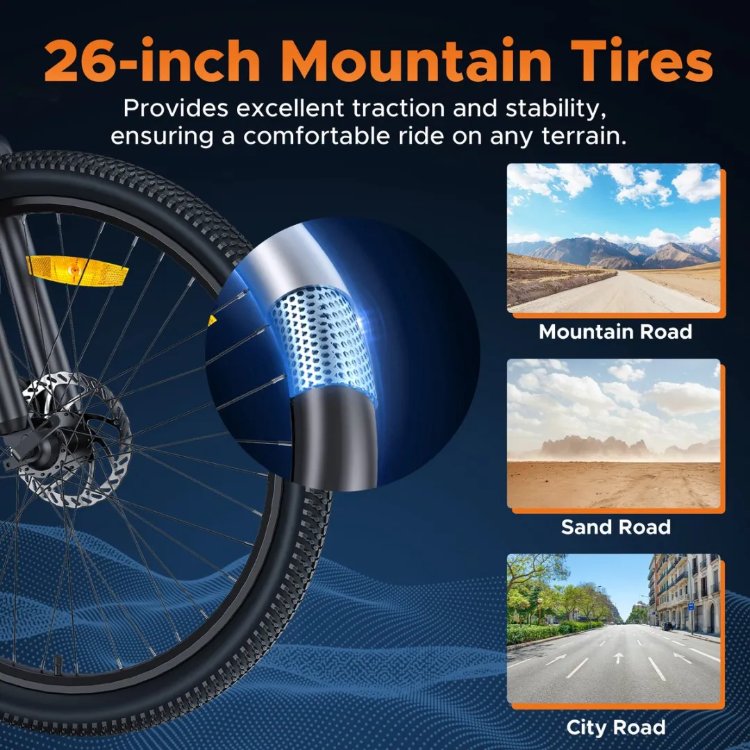 Hillmiles MileTrail 1 Elektrische fiets - Actieradius 80km - Verwijderbare batterij 36V13Ah - Motor 250W - Shimano 7 versnellingen - Hydraulische schijfrem - 26 Inch City Commuter EBike - blauw