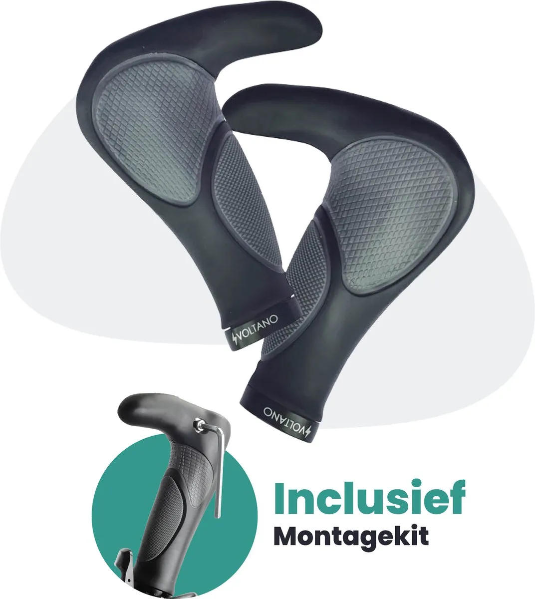 Voltano Ergonomische Fiets Handvatten met Bar Ends - Zwart