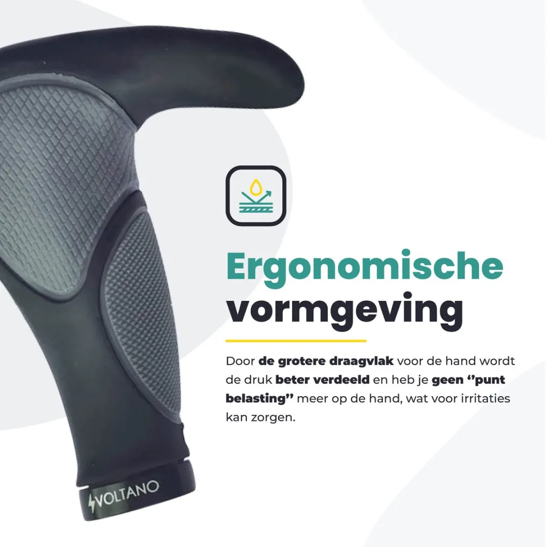 Voltano Ergonomische Fiets Handvatten met Bar Ends - Zwart