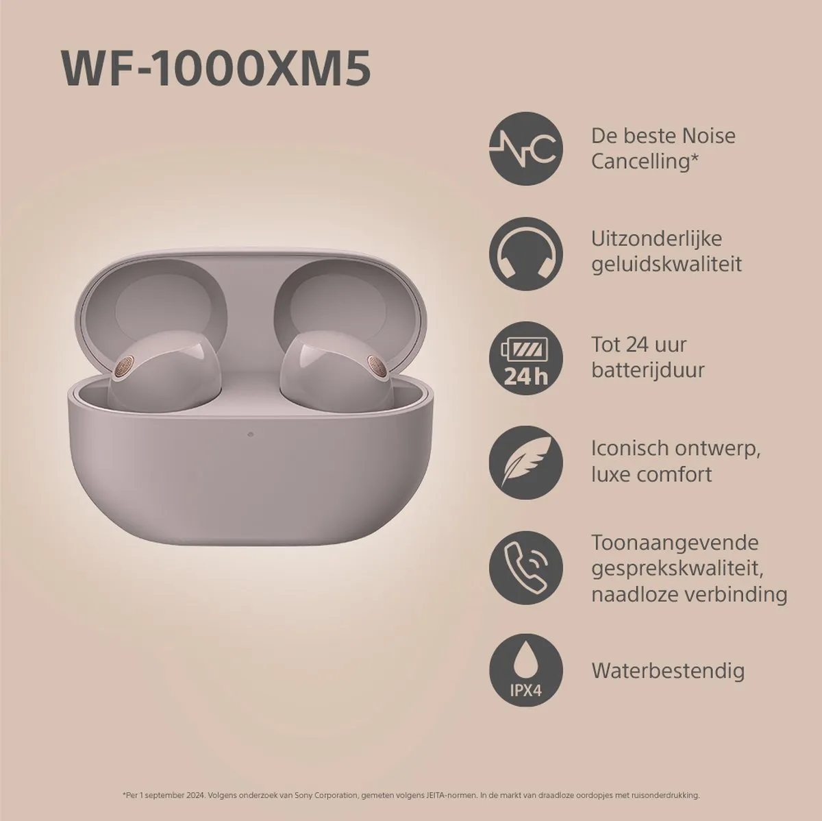 Sony WF-1000XM5 Noise Cancelling Oordopjes - Roze - afbeelding 6 van 6
