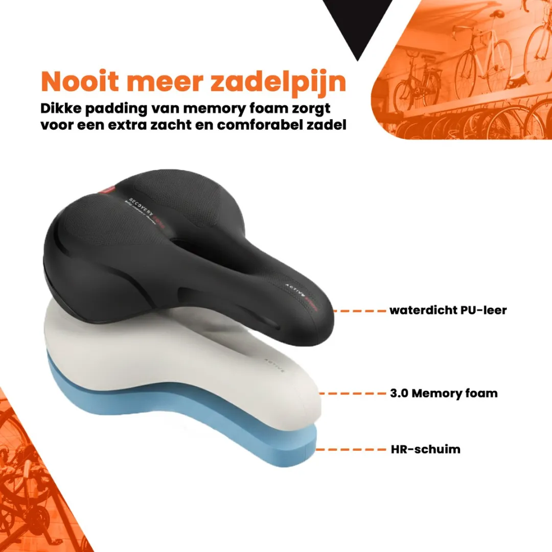 Fietszadel Unisex - Zadel - Stadszadel - Extra Comfortabel - Fietszadel Heren - Fietszadel Dames - Ventilerend - Unisex - Zwart