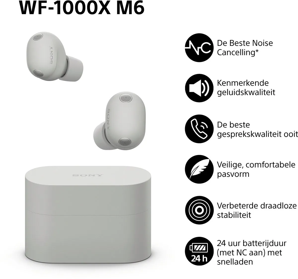 Sony WF-1000XM6 Noise Cancelling Oordopjes - Zilver