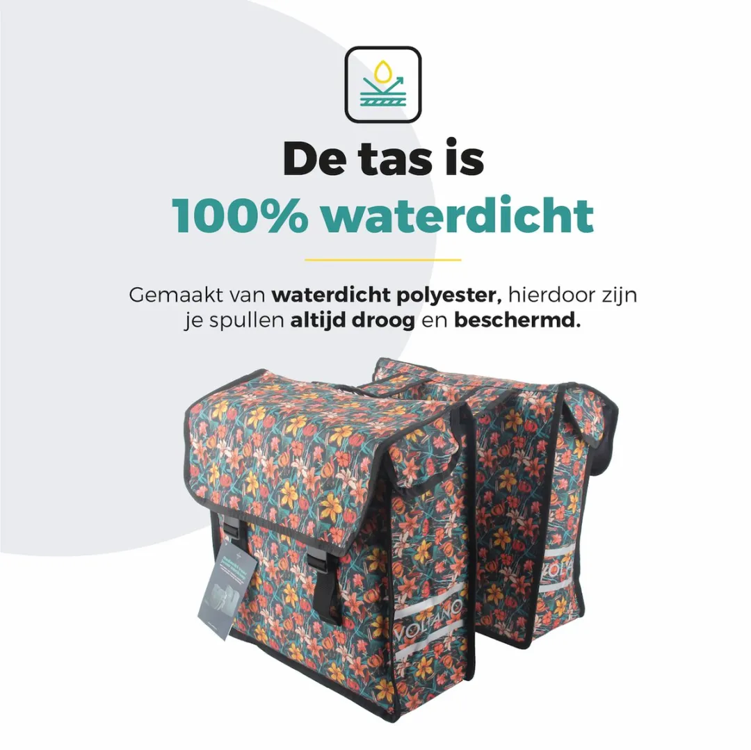 Voltano Dubbele Fietstas Floral Fiesta 38L - Zwart met kleurrijke bloemen