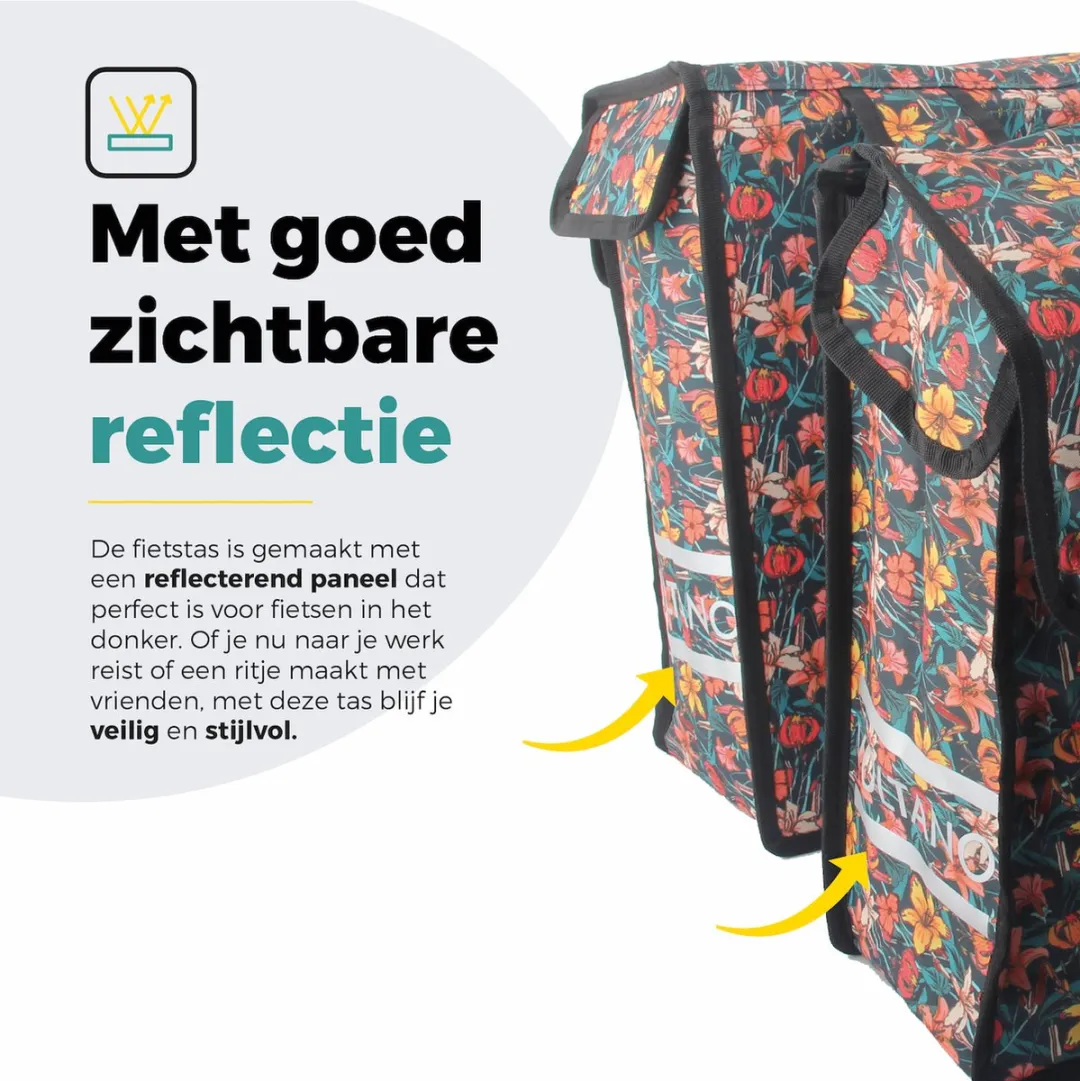 Voltano Dubbele Fietstas Floral Fiesta 38L - Zwart met kleurrijke bloemen - afbeelding 6 van 6