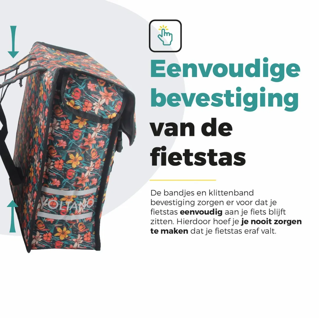 Voltano Dubbele Fietstas Floral Fiesta 38L - Zwart met kleurrijke bloemen