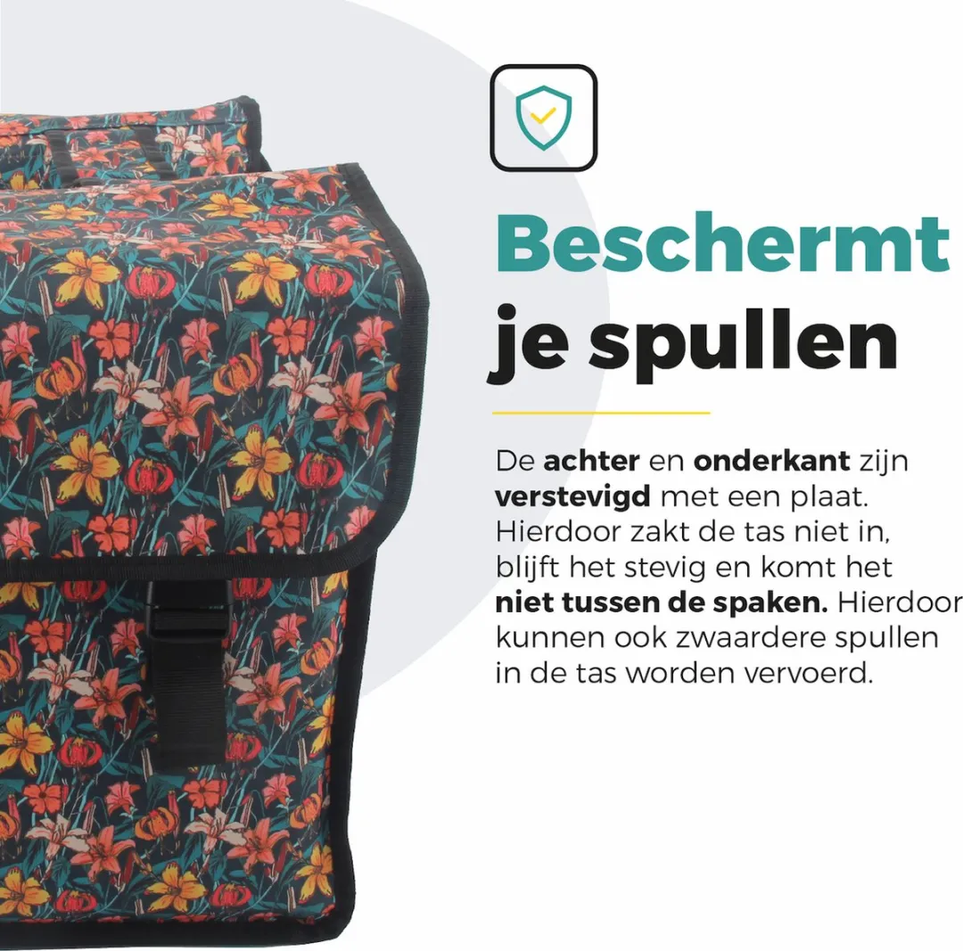 Voltano Dubbele Fietstas Floral Fiesta 38L - Zwart met kleurrijke bloemen
