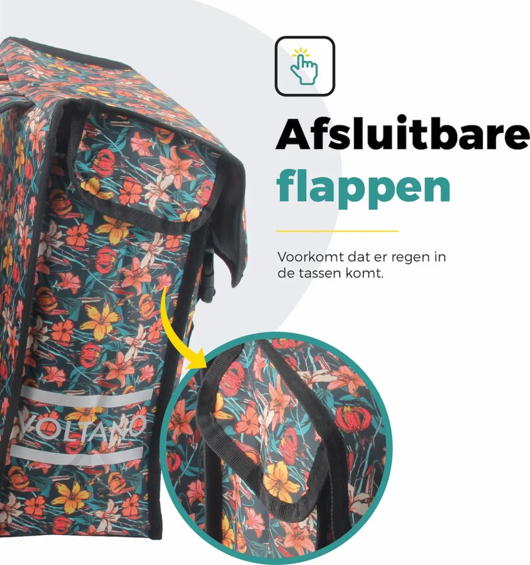 Voltano Dubbele Fietstas Floral Fiesta 38L - Zwart met kleurrijke bloemen