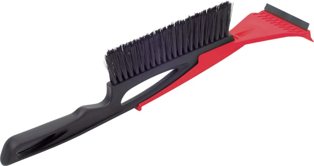 Autoramen IJskrabber met borstel en trekker rood 40 cm met anti-condens doek - Winter vorst accessoires