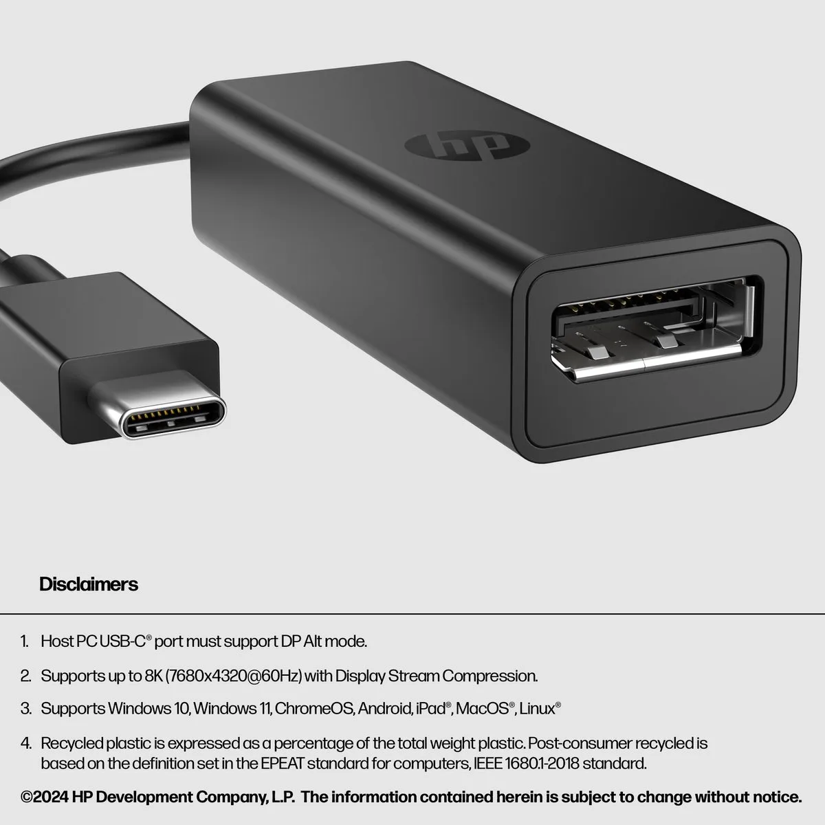 HP USB-C-naar-DisplayPort-adapter G2 - Zwart