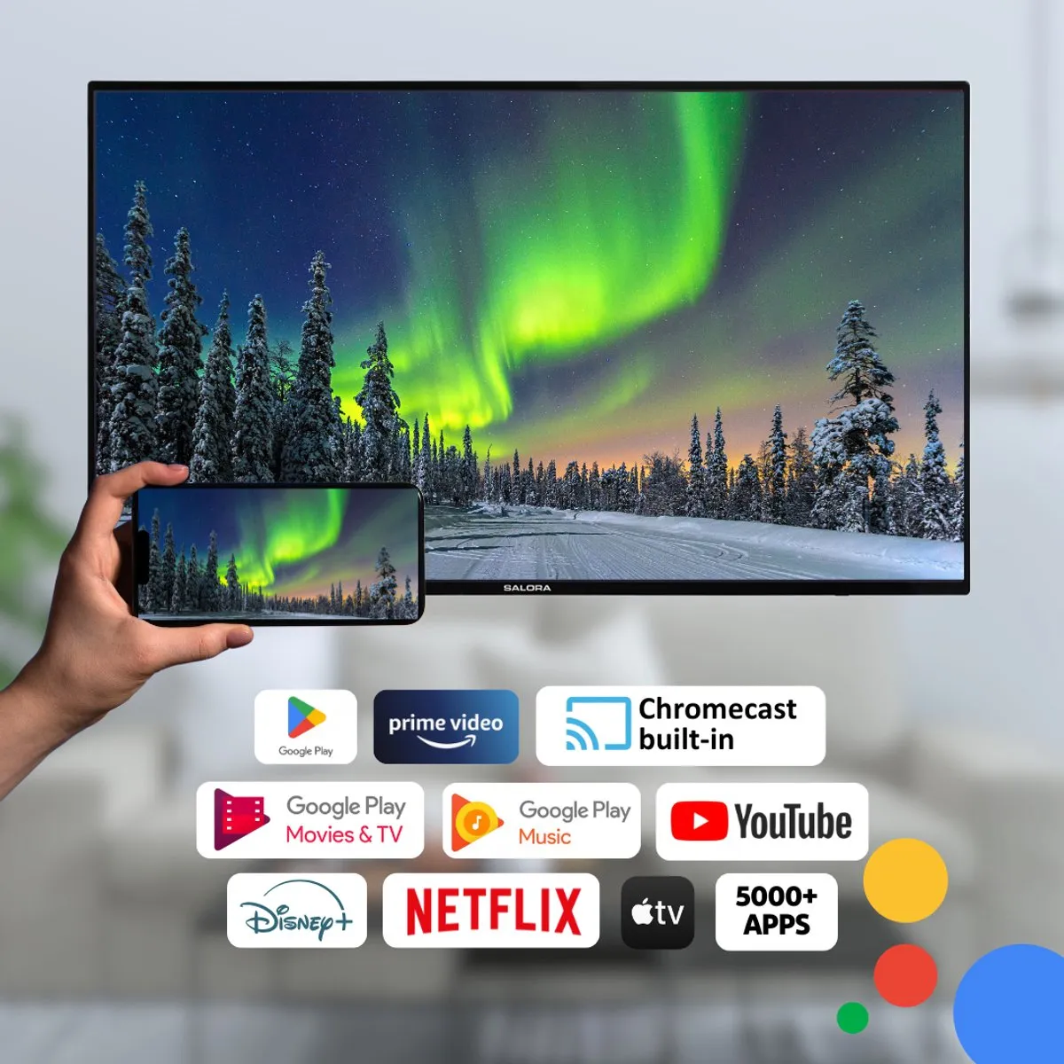 Salora QLED32TV Smart TV 32 inch - Full HD - Android TV - Zwart