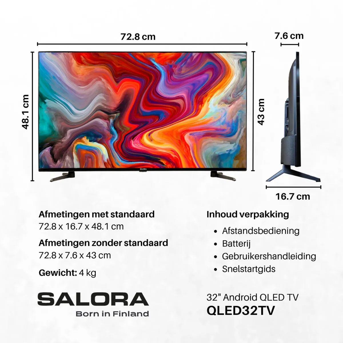 Salora QLED32TV Smart TV 32 inch - Full HD - Android TV - Zwart - afbeelding 6 van 6