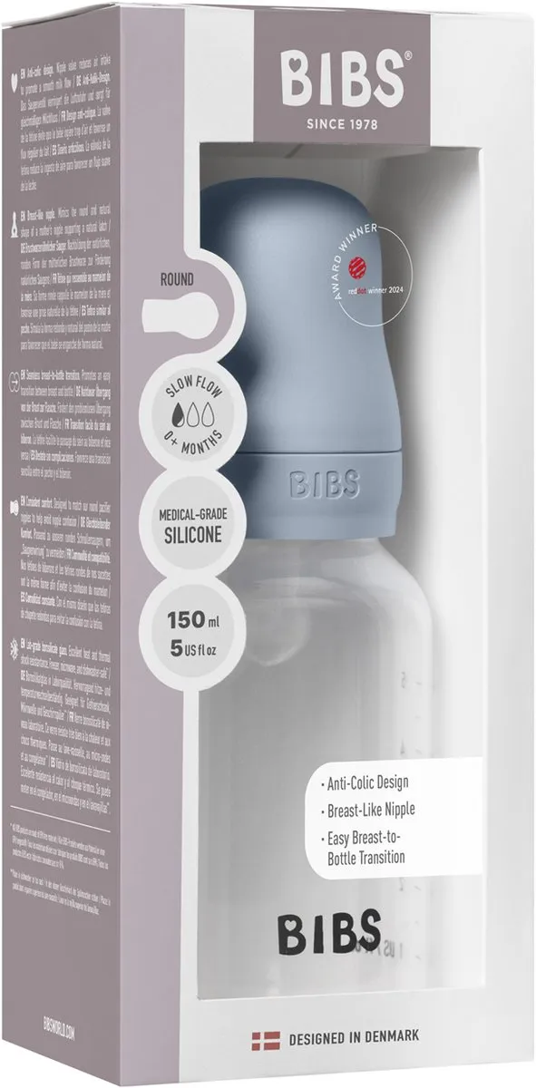 Bibs Fles - Slow Flow - 150 ml - Silicone - Baby Blue