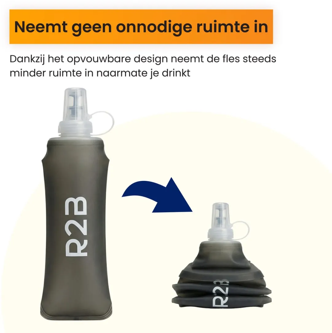 R2B Soft Flask 250 ML - Drinkfles Hardlopen - Opvouwbare Waterfles - Flexibele Drinkfles - Bidon/Drinkzak - Antraciet
