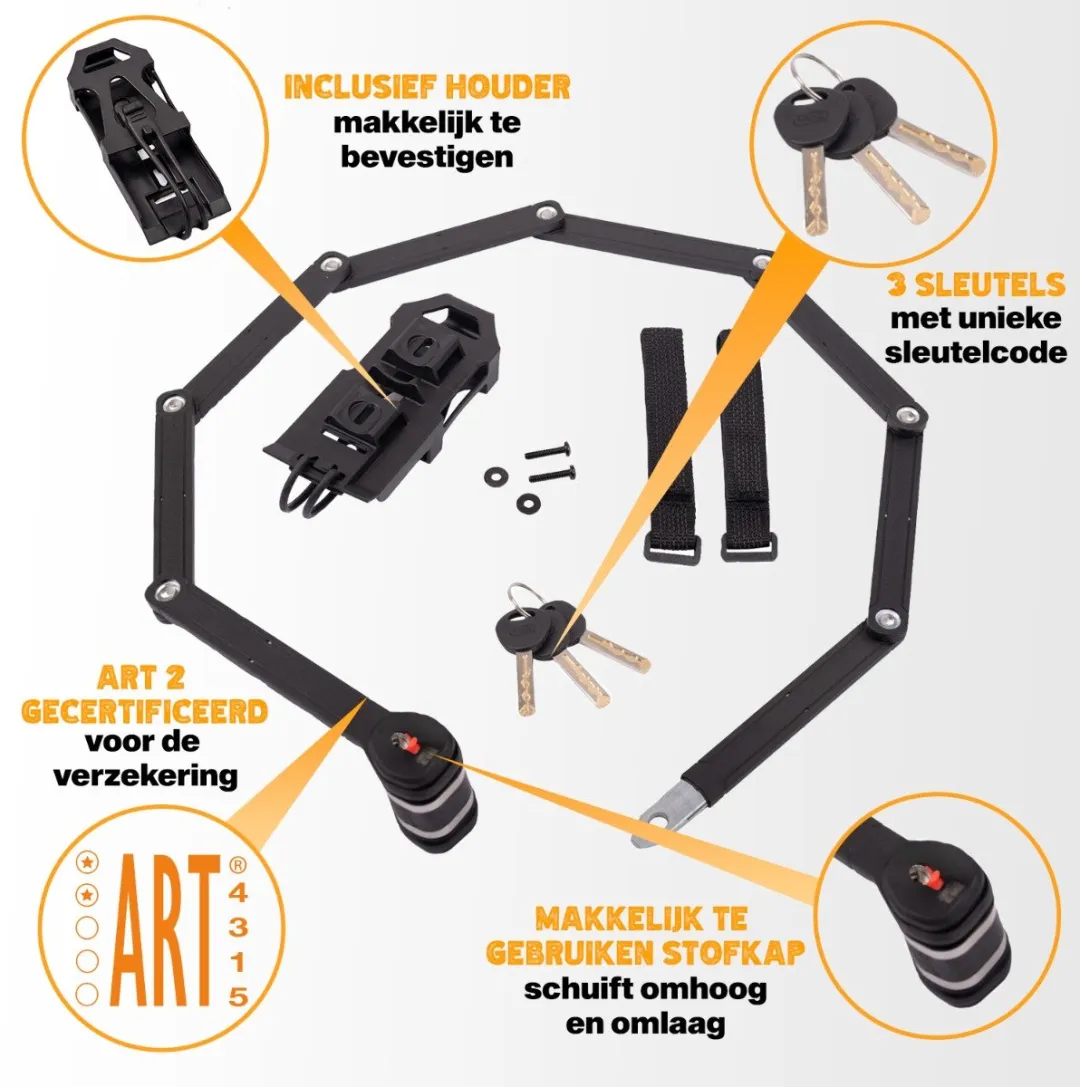 VINZ Mera ART2 Vouwslot 120cm - Ebike & Fatbike - Zwart