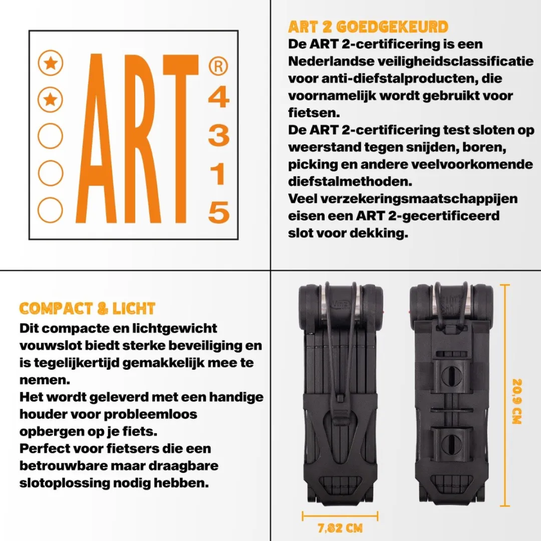 VINZ Mera ART2 Vouwslot 120cm - Ebike & Fatbike - Zwart