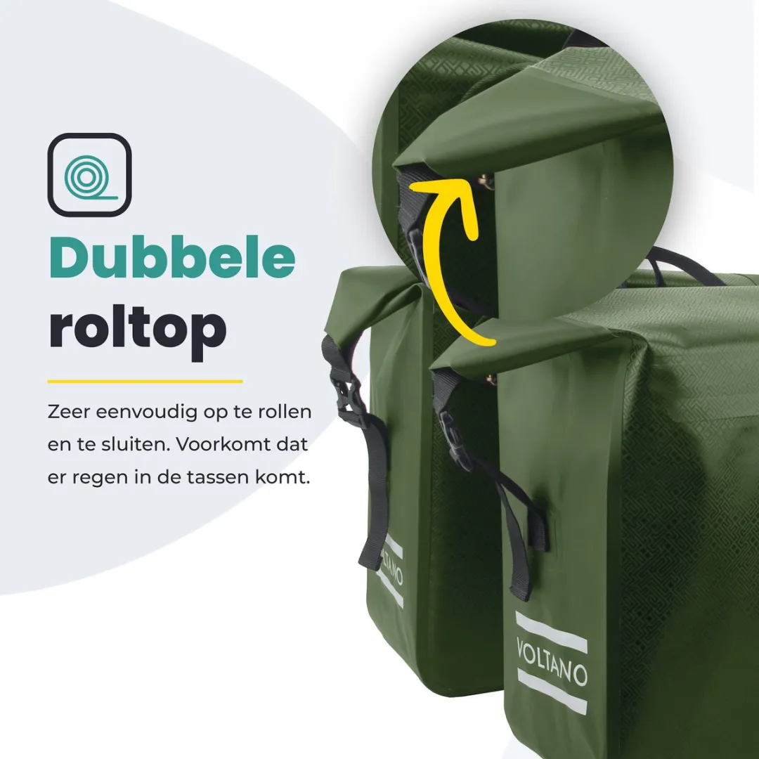 Voltano Dubbele Fietstas Rolltop Urban 48L - Groen