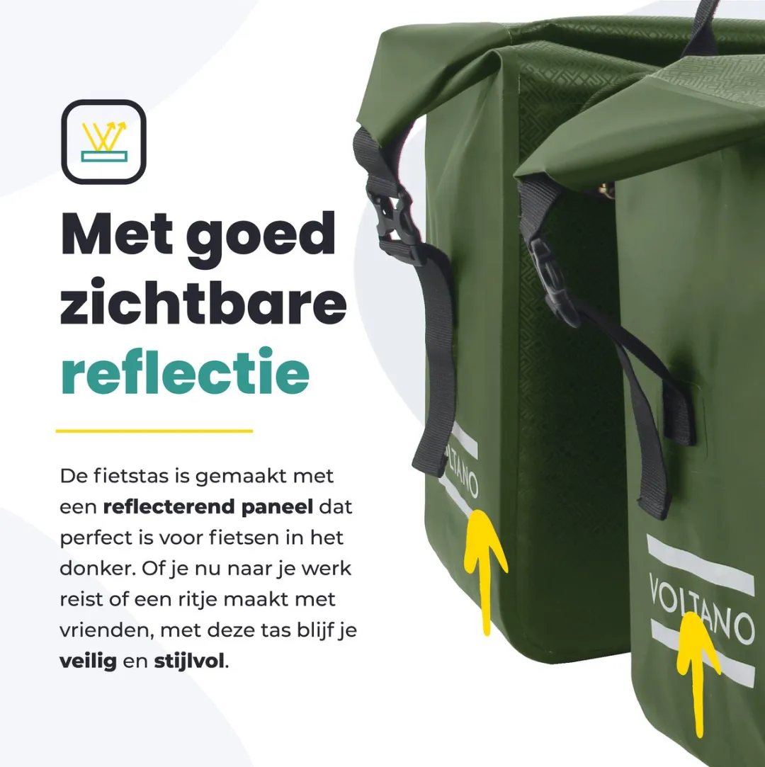 Voltano Dubbele Fietstas Rolltop Urban 48L - Groen - afbeelding 6 van 6