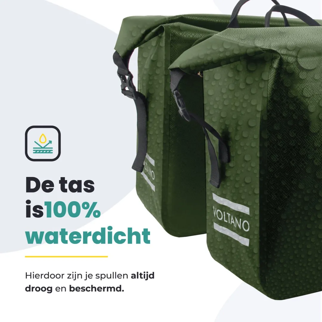 Voltano Dubbele Fietstas Rolltop Urban 48L - Groen