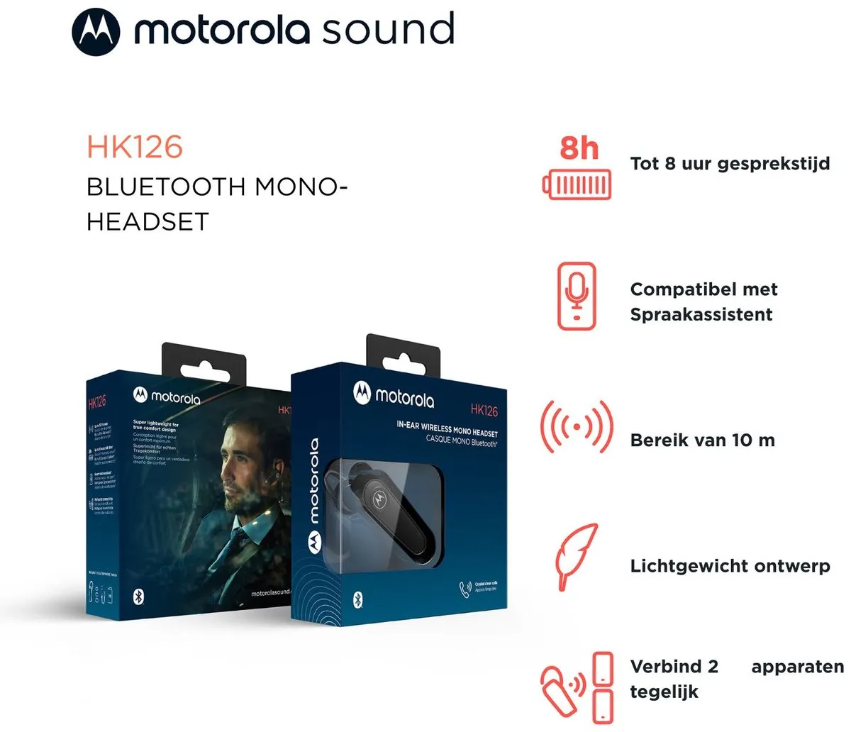 Motorola HK126 Bluetooth Headset - 8 uur - Multicolor