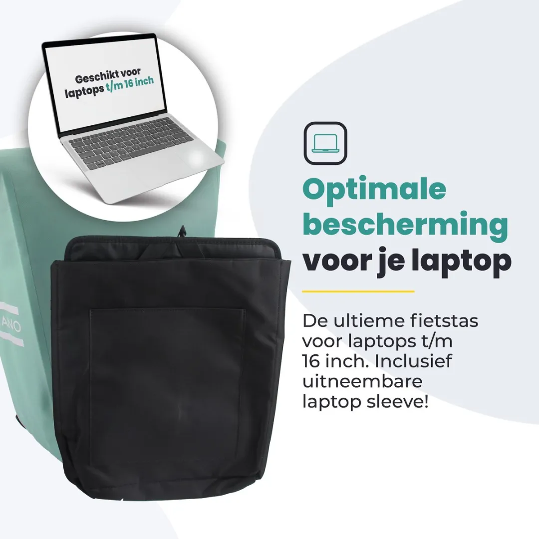 Voltano Luxe E-bike Fietstas 28L Mint Groen - Laptopvak