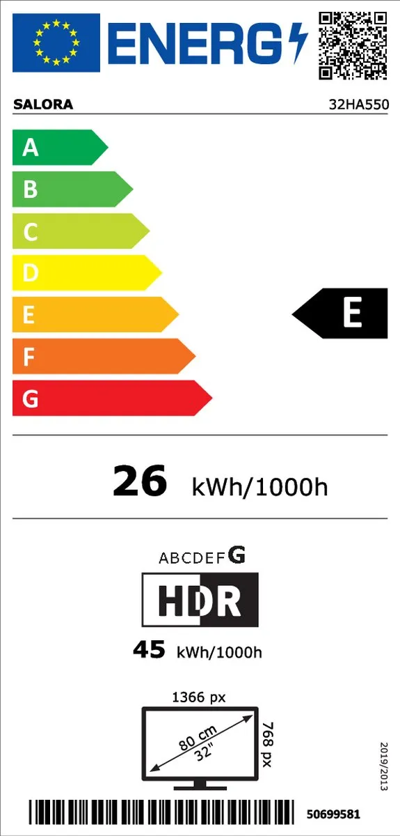 Salora 32HA550 HD Smart TV 32" - 250 cd/m² - Zwart