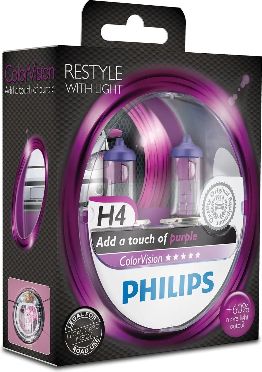 Philips ColorVision H4 Paars 12V - 2 Stuks
