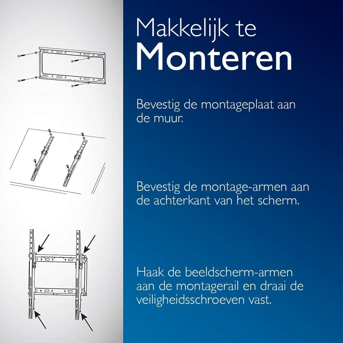 Philips SQM7442 - Universele TV Muurbeugel - Vaste Beugel voor TV's tot 65 Inch en 45 kg VESA 400x400mm