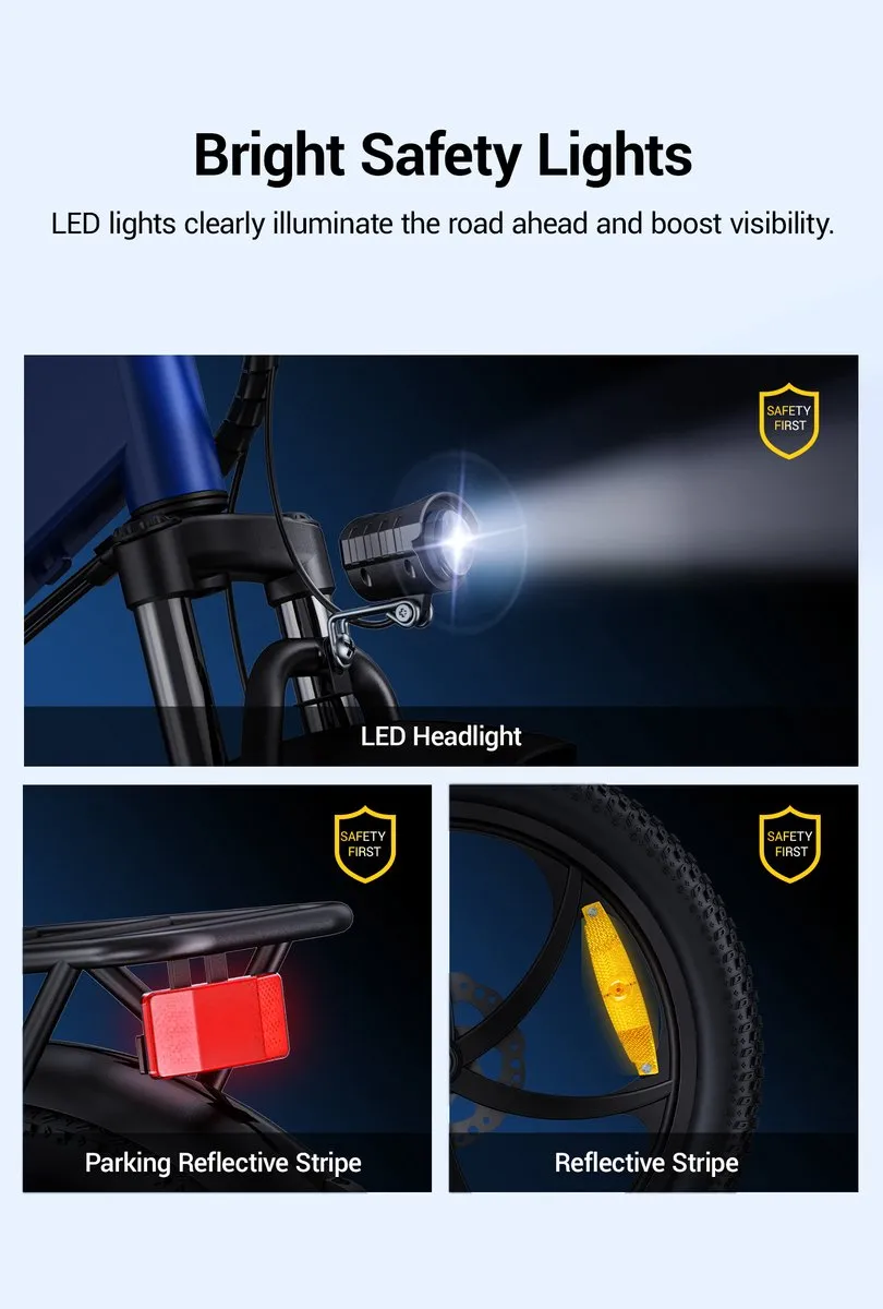 Hillmiles Mile2 Elektrische Fiets - 20*3.0" Banden - 250W Motor 250W - 36V13Ah Batterij - Shimano 7 versnellingen -55-60km Bereik - Blauw