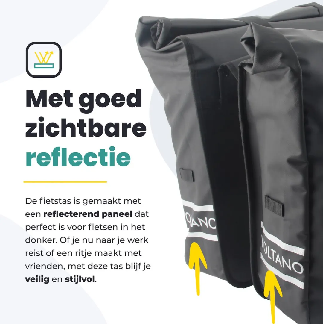 Voltano Dubbele Fietstas Rolltop 48L - Zwart - afbeelding 6 van 6