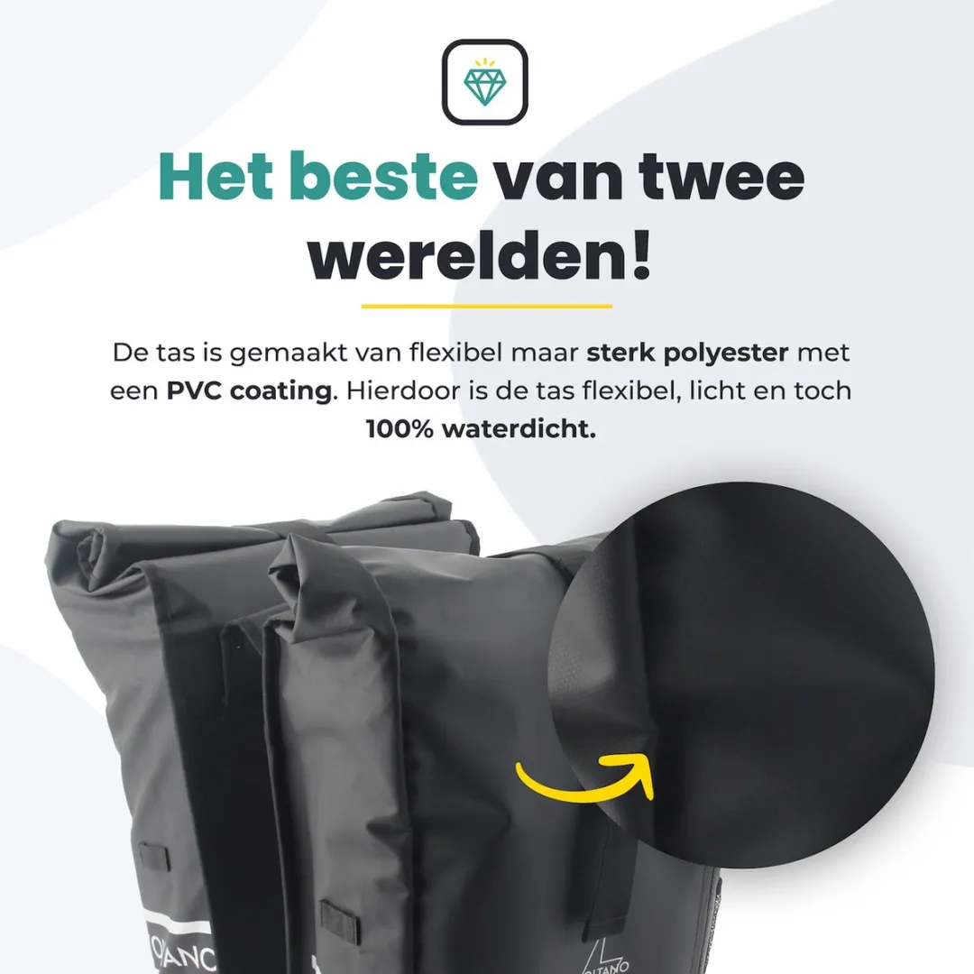 Voltano Dubbele Fietstas Rolltop 48L - Zwart
