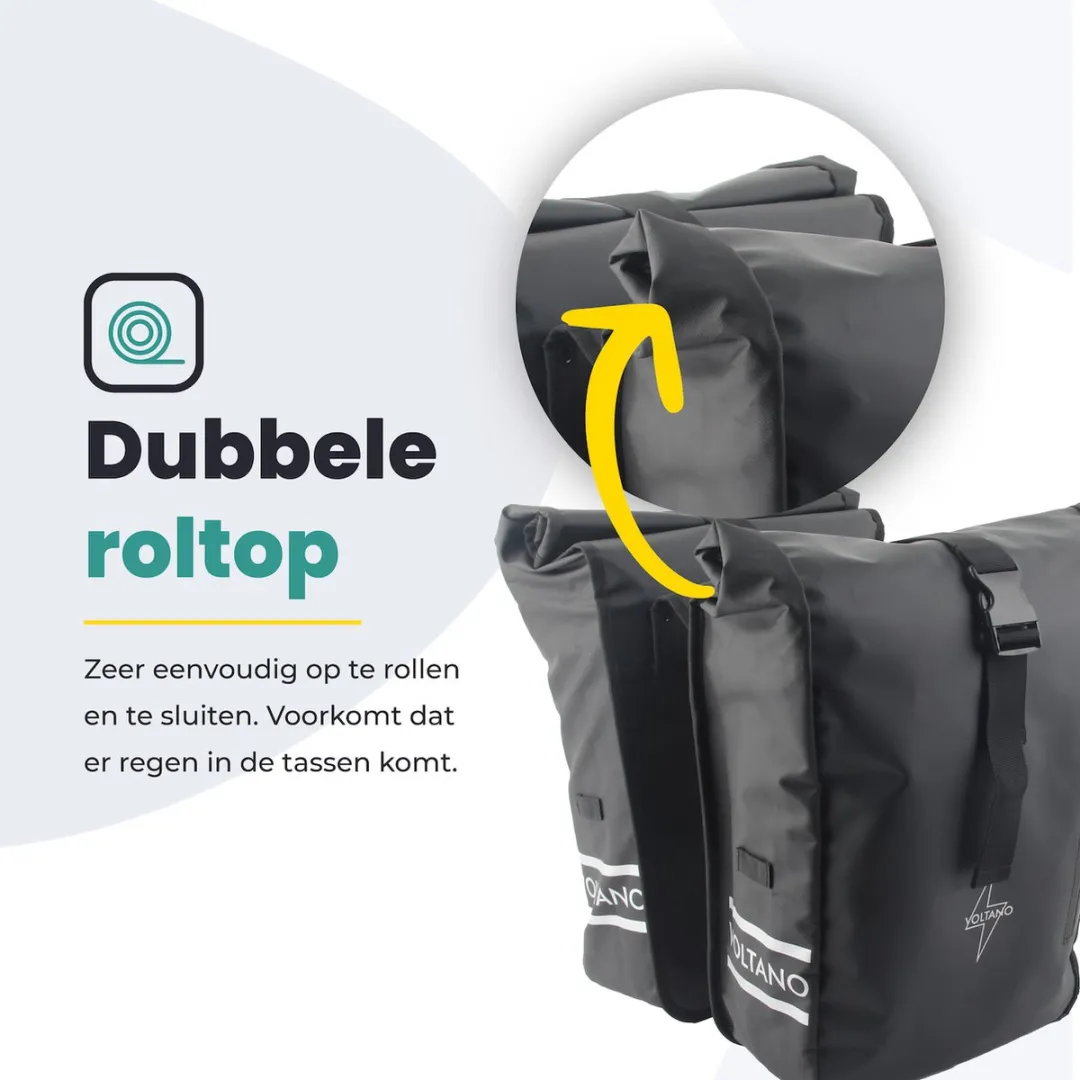 Voltano Dubbele Fietstas Rolltop 48L - Zwart