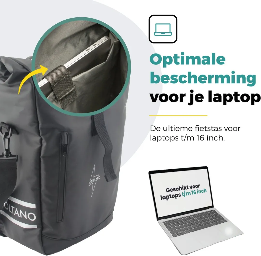 Voltano Journey Luxe Fietstas 28L - Zwart - Laptop 15" - Waterdicht