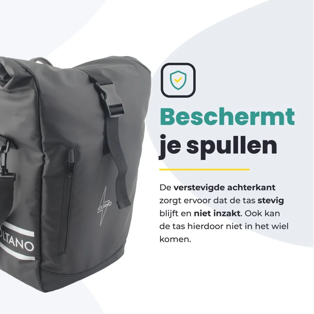 Voltano Journey Luxe Fietstas 28L - Zwart - Laptop 15" - Waterdicht - afbeelding 6 van 6