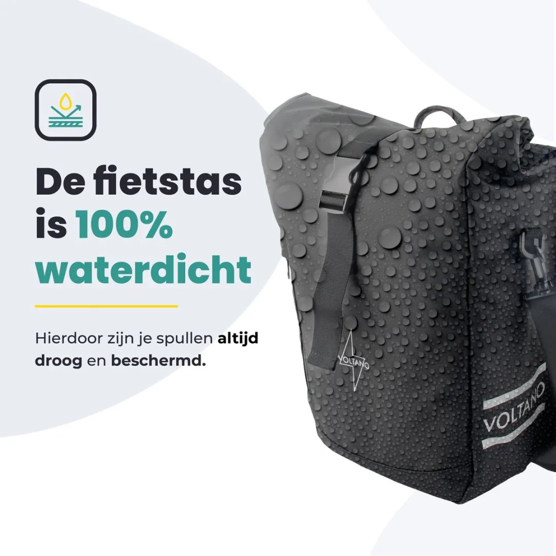 Voltano Journey Luxe Fietstas 28L - Zwart - Laptop 15" - Waterdicht