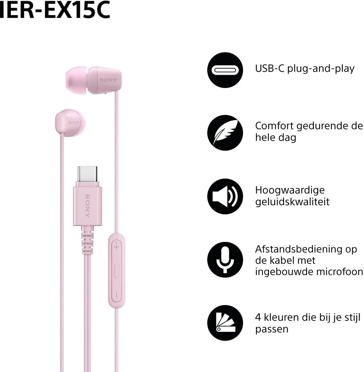 Sony IER-EX15C In-ear USB-C Oordopjes - Roze