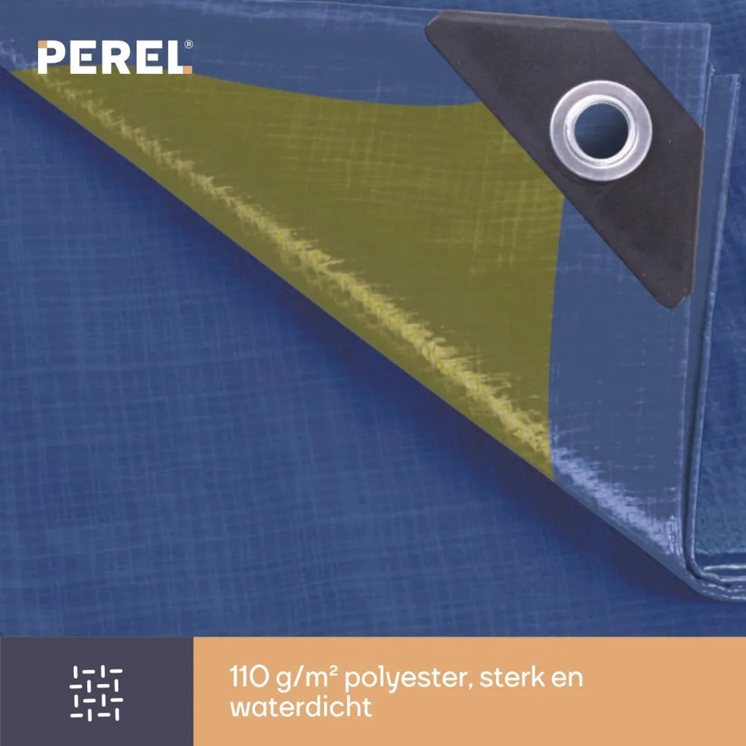 Perel Dekzeil 5x6m Blauw/Groen - 22 Ringen - 110 g/m²