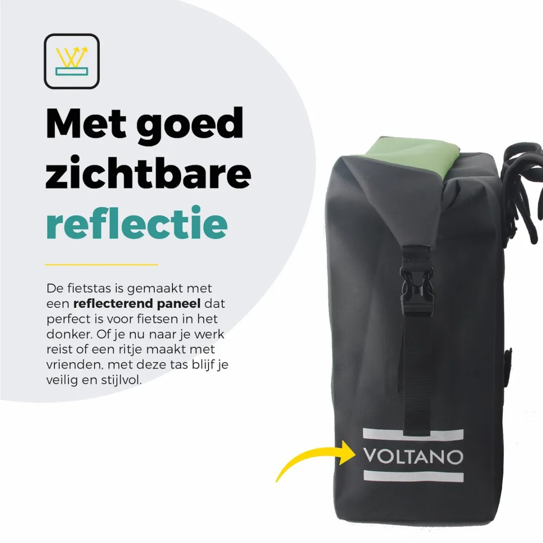 Voltano Dubbele Fietstas Rolltop Luxe 48L - Zwart/Olijfgroen