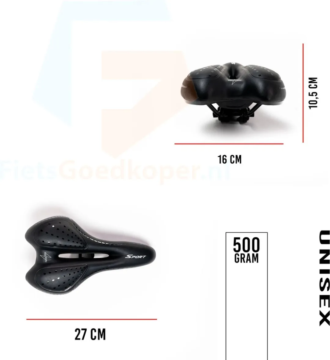 Voltano Sport Trekking Fietszadel - Gelpads - Zwart