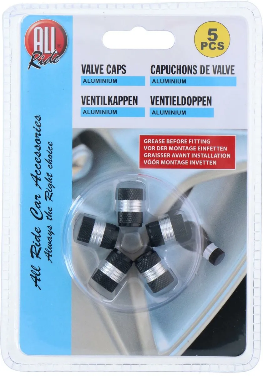 Dunlop Ventieldoppen 5-delig - Zwart - Aluminium