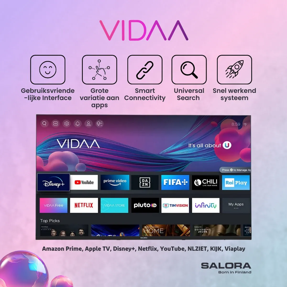 Salora FOD24HV Smart TV 24 inch - Zwart