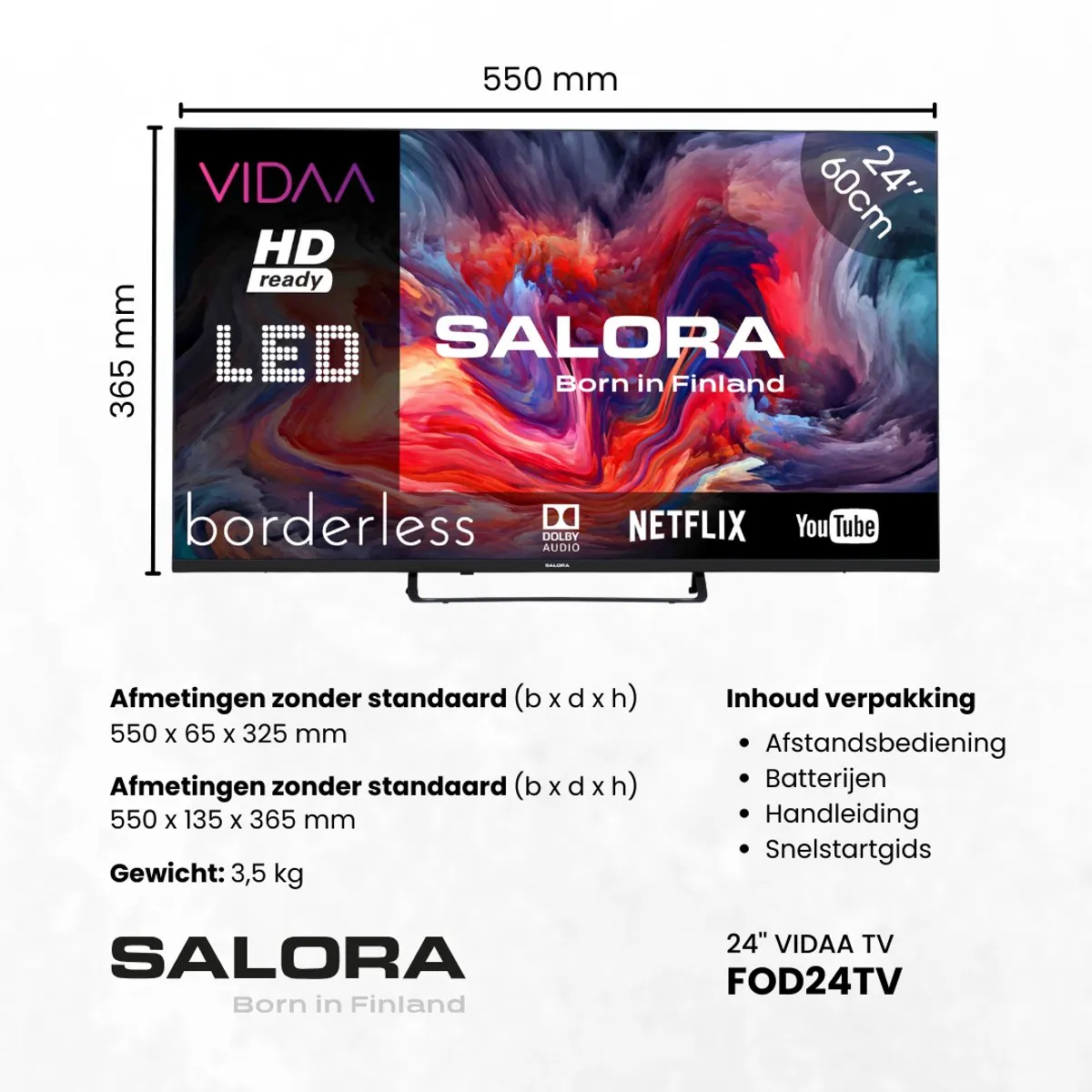 Salora FOD24HV Smart TV 24 inch - Zwart