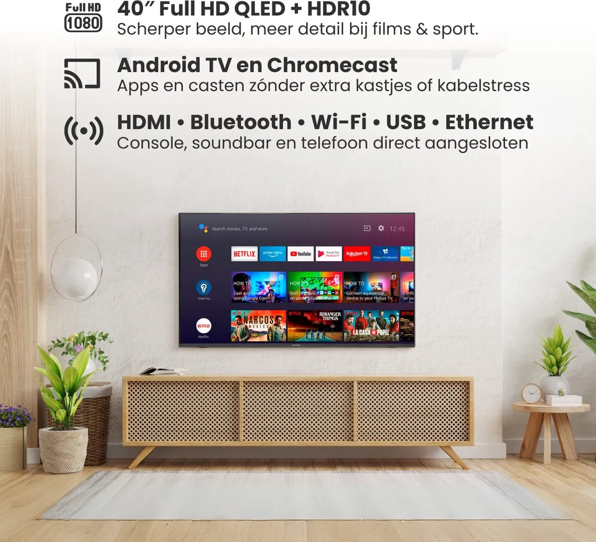 Salora QLED40TV Smart TV 40 inch - Full HD - Android TV - Zwart
