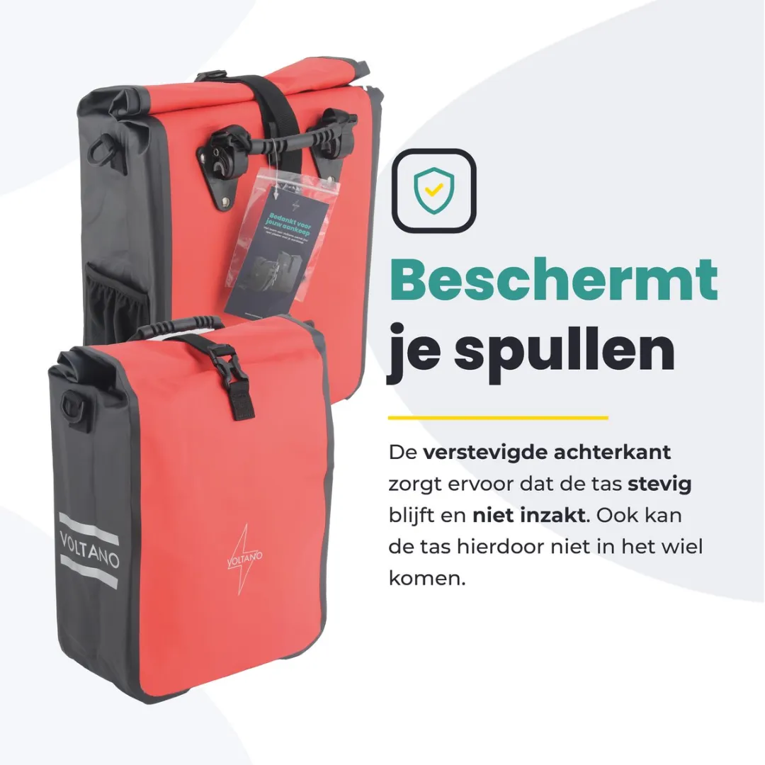 Voltano Fietstas 16L - Zwart/Rood - Waterdicht - afbeelding 6 van 6