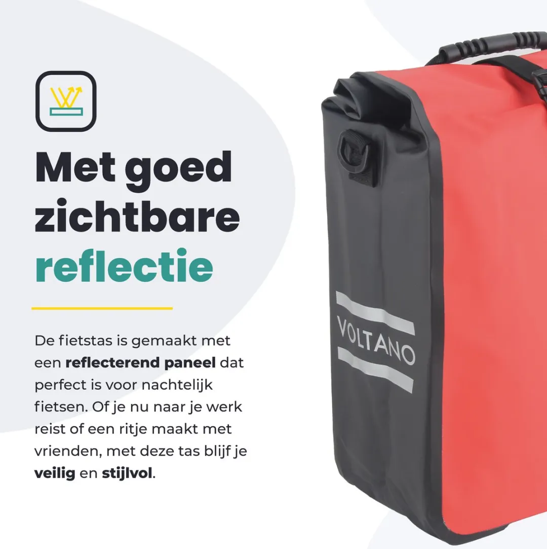 Voltano Fietstas 16L - Zwart/Rood - Waterdicht