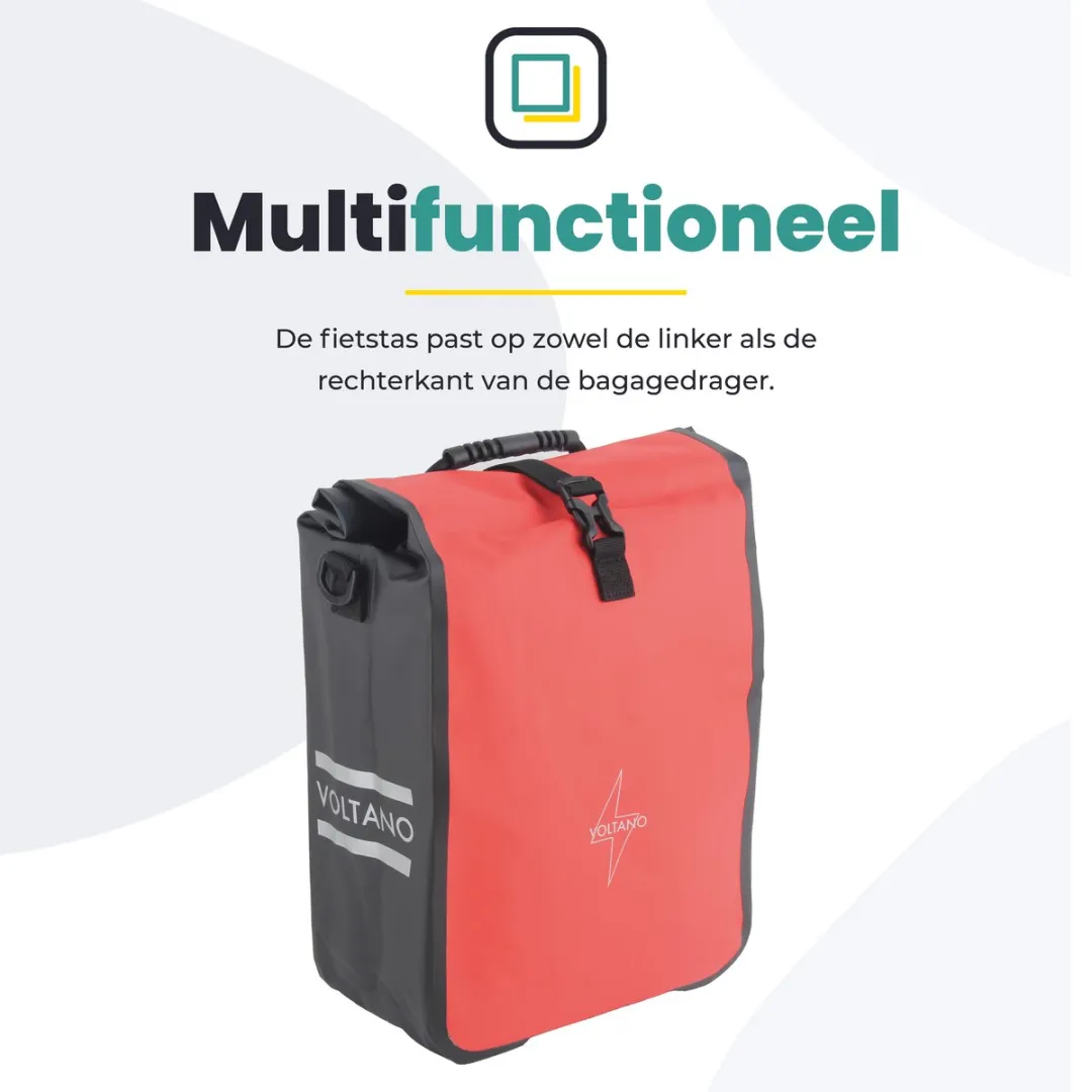 Voltano Fietstas 16L - Zwart/Rood - Waterdicht