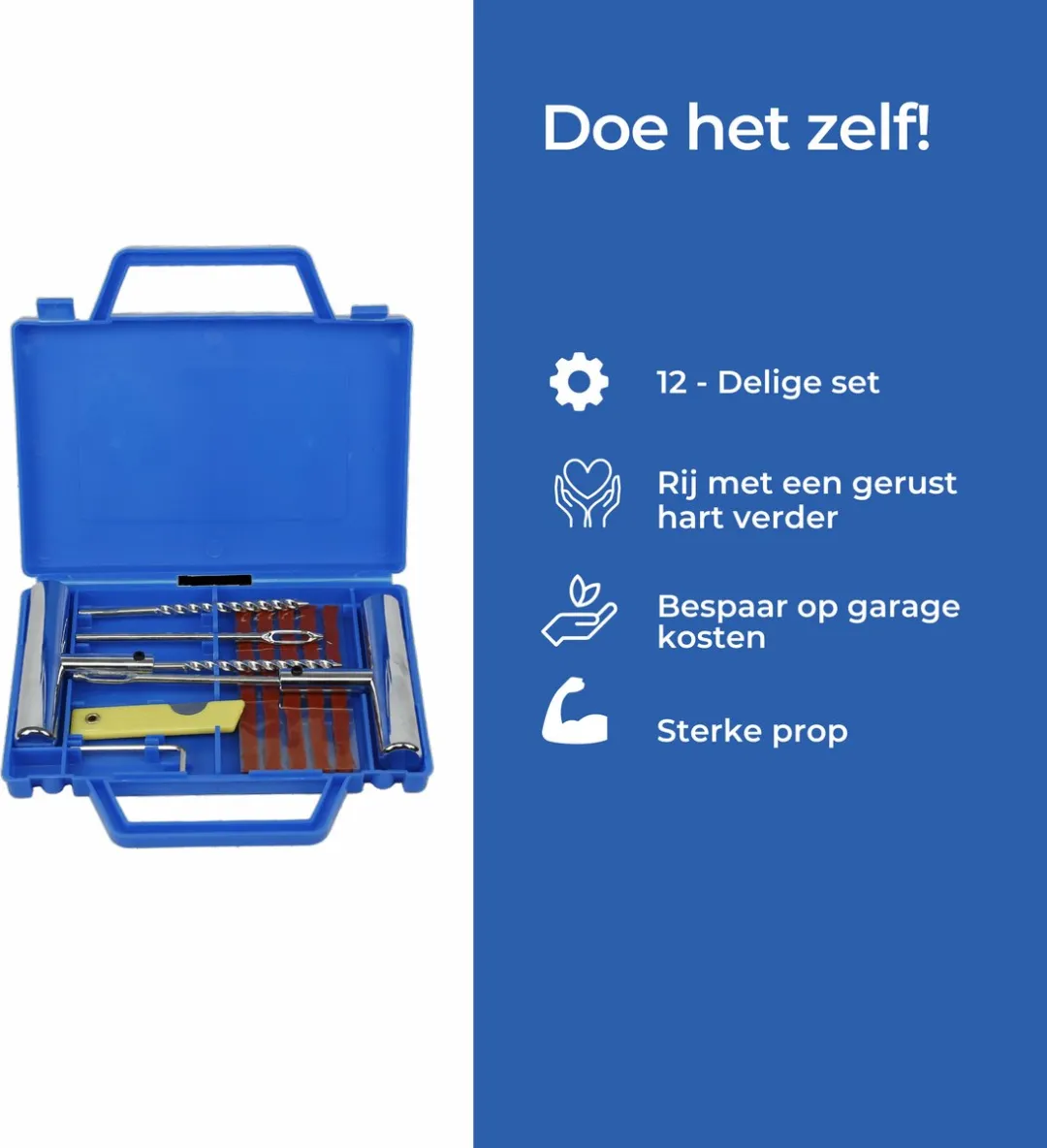 TETRA Tools Bandenreparatie Proppenset - 12-delig - Blauw - afbeelding 2 van 5