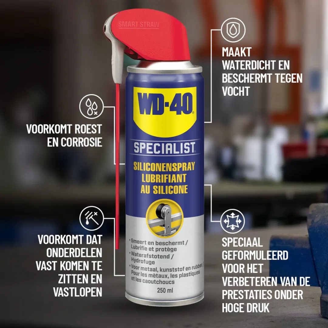 WD-40® Siliconenspray 250ml - Smeermiddel - Siliconenvet - Voor prestaties onder hoge druk