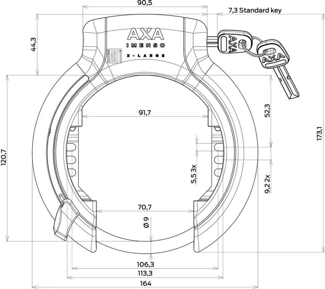 AXA Imenso XL Insteekketting 120cm - Flexmount Bevestiging - Zwart